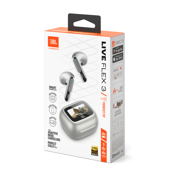 JBL Live Flex 3 - Silver - True wireless noise-cancelling open-stick earbuds - Detailshot 15 image number null